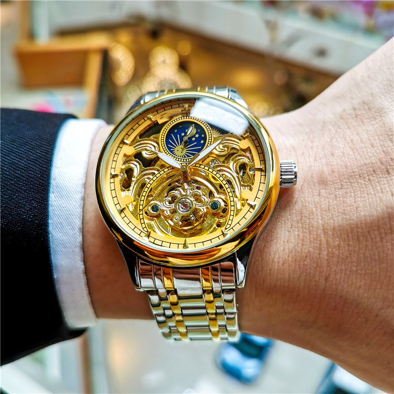 "Eclipse Skeleton Automatic — Where Light Meets Mechanical Brilliance"