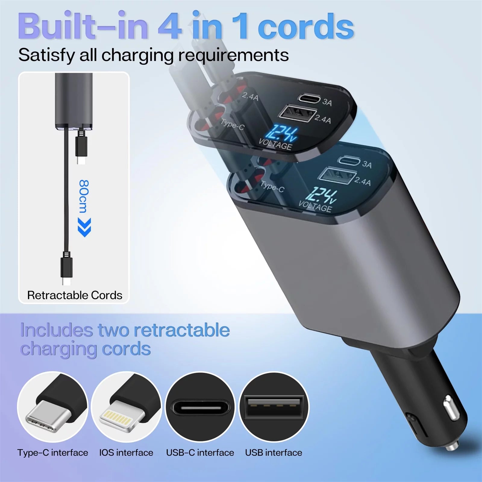 Retractable 4-in-1 Car Charger