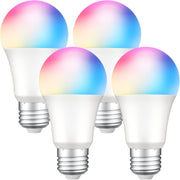 WB5 Alexa Light Bulbs, A19 E26 Color Changing Wifi Led Bulb Dimmable Tunable White 2700K~6500K, 800 Lumens, Works with Amazon Echo, Google Home, No Hub Required, 2.4Ghz Only, 4 Pack