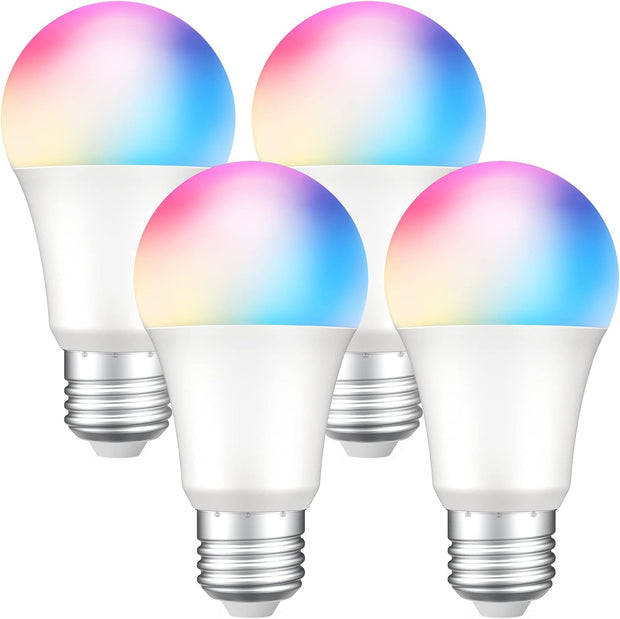 WB5 Alexa Light Bulbs, A19 E26 Color Changing Wifi Led Bulb Dimmable Tunable White 2700K~6500K, 800 Lumens, Works with Amazon Echo, Google Home, No Hub Required, 2.4Ghz Only, 4 Pack