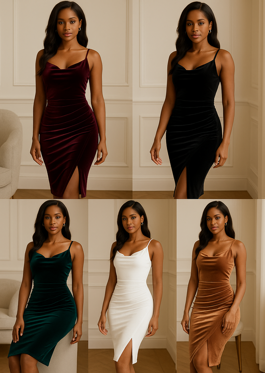 "Veléa" Luxe Velvet Midi Dress – Timeless Elegance in Every Thread