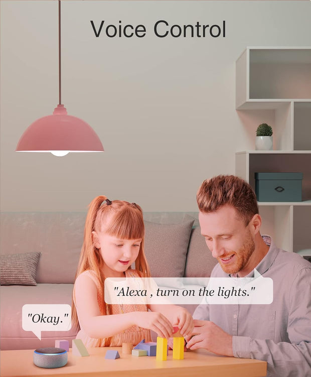WB5 Alexa Light Bulbs, A19 E26 Color Changing Wifi Led Bulb Dimmable Tunable White 2700K~6500K, 800 Lumens, Works with Amazon Echo, Google Home, No Hub Required, 2.4Ghz Only, 4 Pack