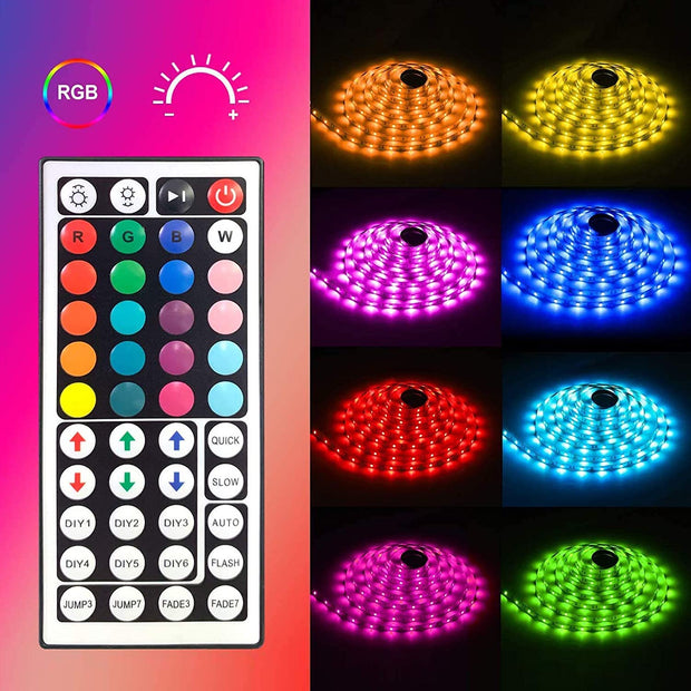 RGB LED Strip Lights, 16.4Ft Color Changing Light Strips with Remote Controller, Protective Coating, 5050 LED and DIY Mode, Dimmable Full Light Strips for Bedroom, Room, Kitchen